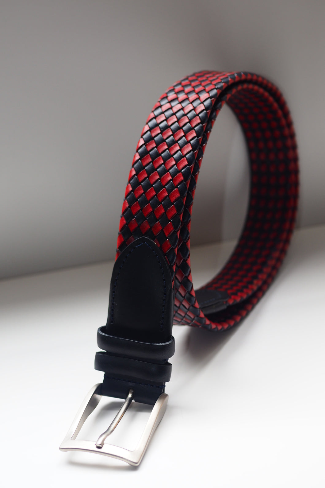 NAVY & RED PLATTED LEATHER BELT