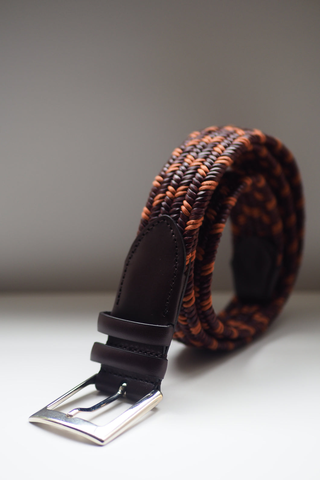 WOVEN ELASTICATED LEATHER BELT BROWN & TERECOTTA