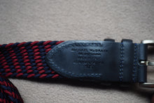 Load image into Gallery viewer, RED &amp; NAVY Woven Elasticated BELT with NAVY Leather Trim
