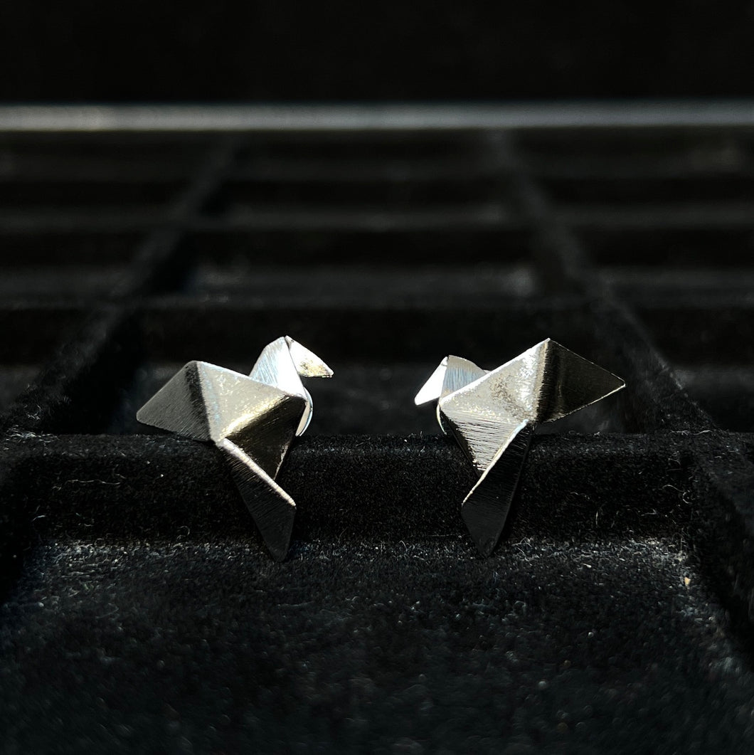 ORIGAMI collection: Rhodium Crane Earrings